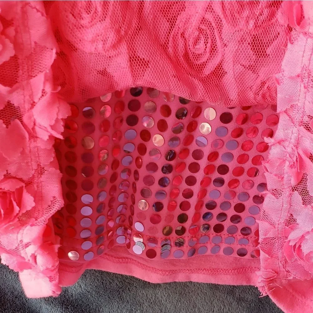 Adorable Justice Pink Roses Girls Top Sz 8